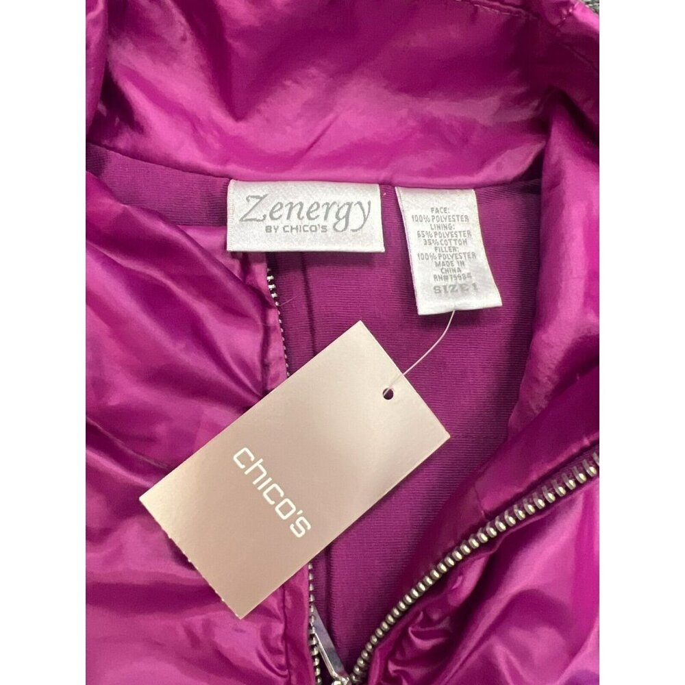 NWT Zenergy By Chicos Womens Pink Shimmer Romana Ruched Zip Puffer Vest Size - Picture 6 of 16